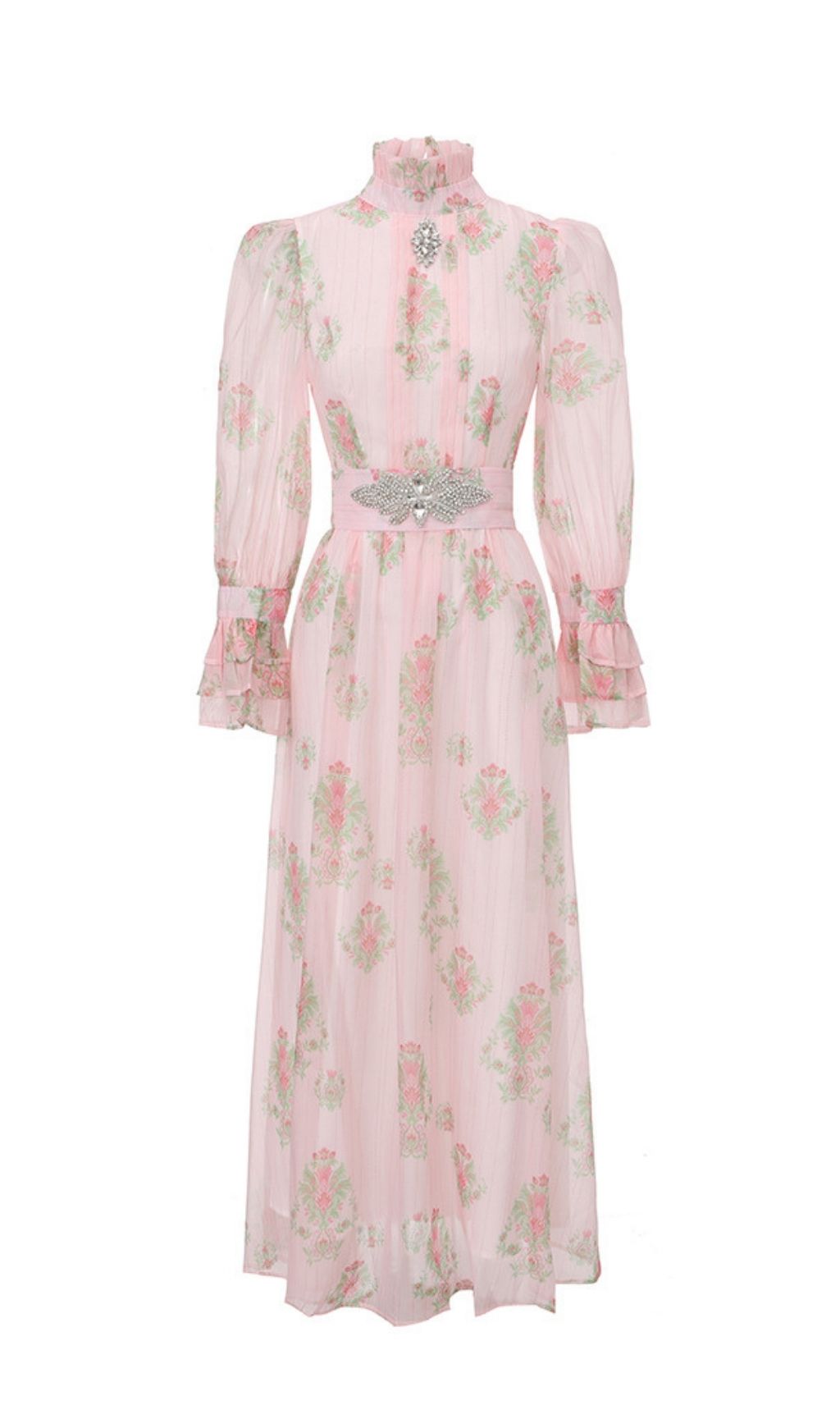 Kaui Elegant Pink Floral Long Sleeve Maxi Dress | Wedding Guest & Garden Party