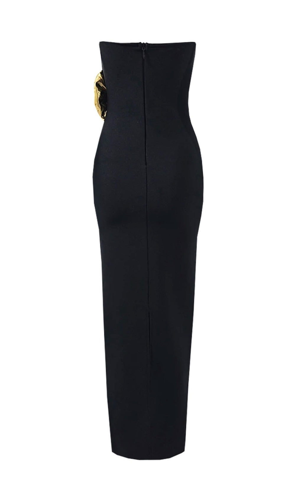 Brycen Black Strapless Rose Detail Maxi Dress