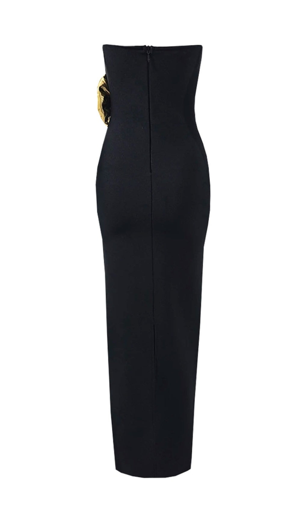Brycen Black Strapless Rose Detail Maxi Dress