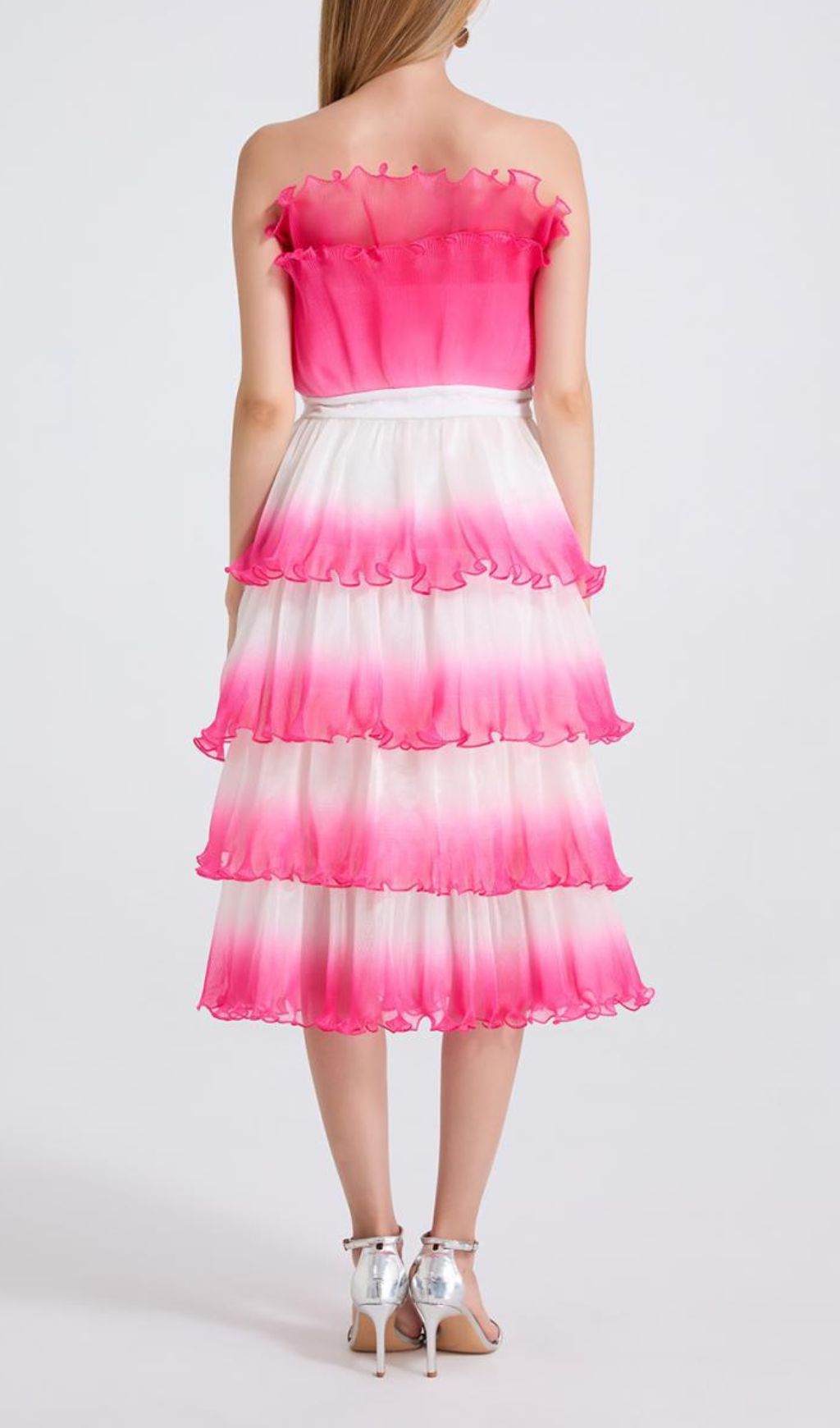 Fiene Pink Strappy Cake Midi Dress