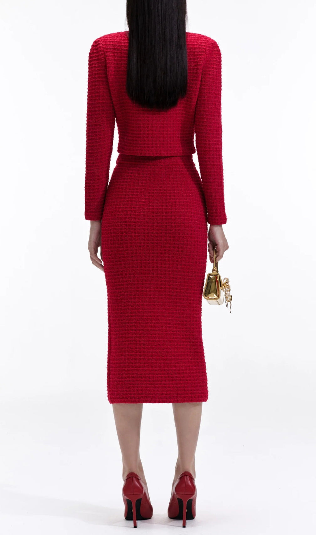 Allura Red Knit V Neck Cardigan Set