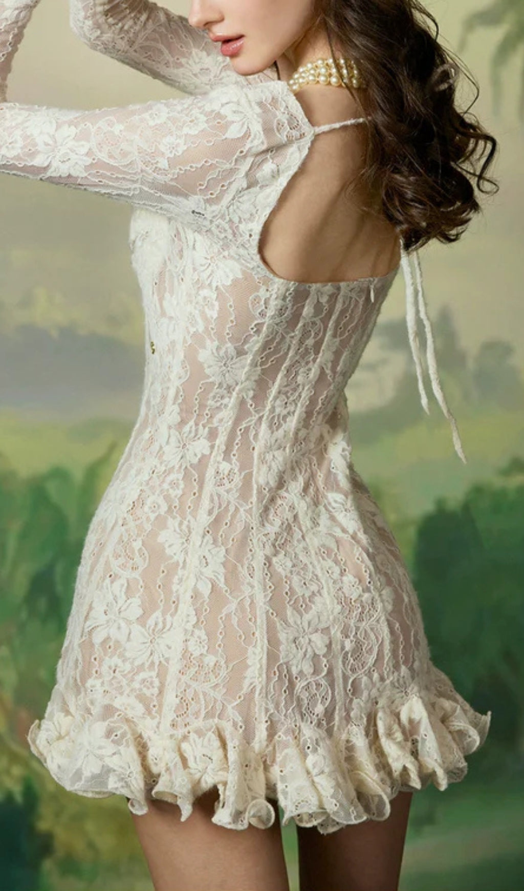 Laura Lace Waist-Cinched Long Sleeve Dress