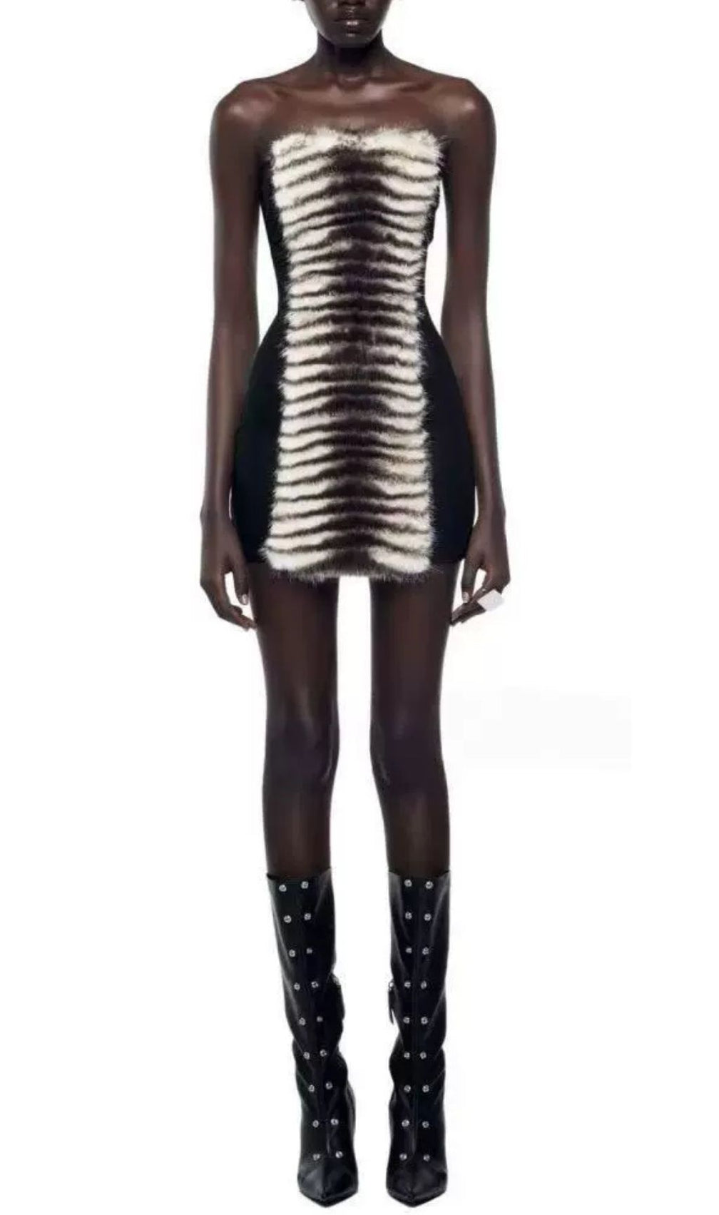 Intan Strapless Faux Fur Mini Dress - Edgy Animal Print Statement
