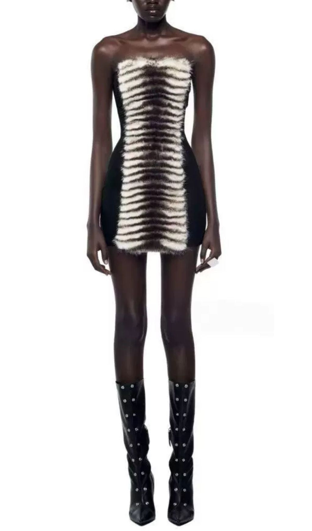 Intan Strapless Faux Fur Mini Dress - Edgy Animal Print Statement