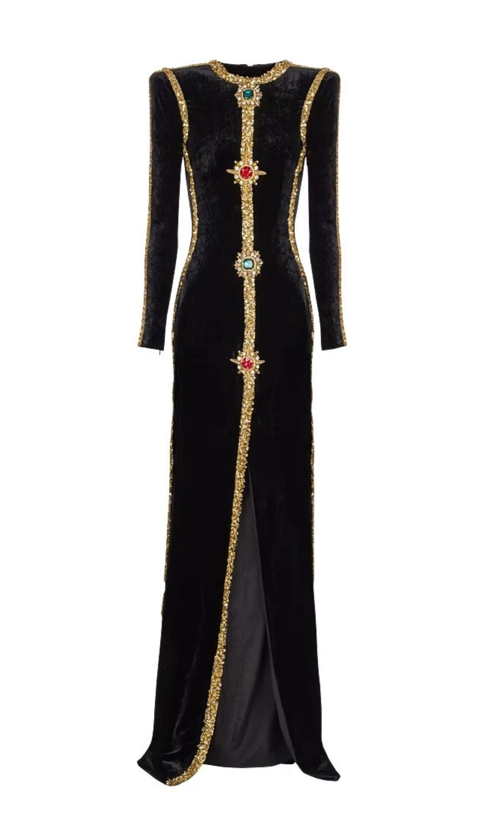 Kyndal Black Sequin Diamante Velvet Maxi Dress