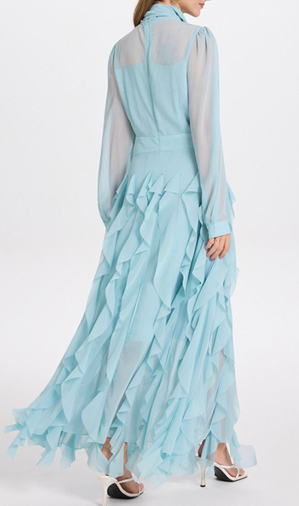 Isaak Ethereal Ruffle Maxi Gown - Elegant Chiffon Dress with Statement Bow Neck