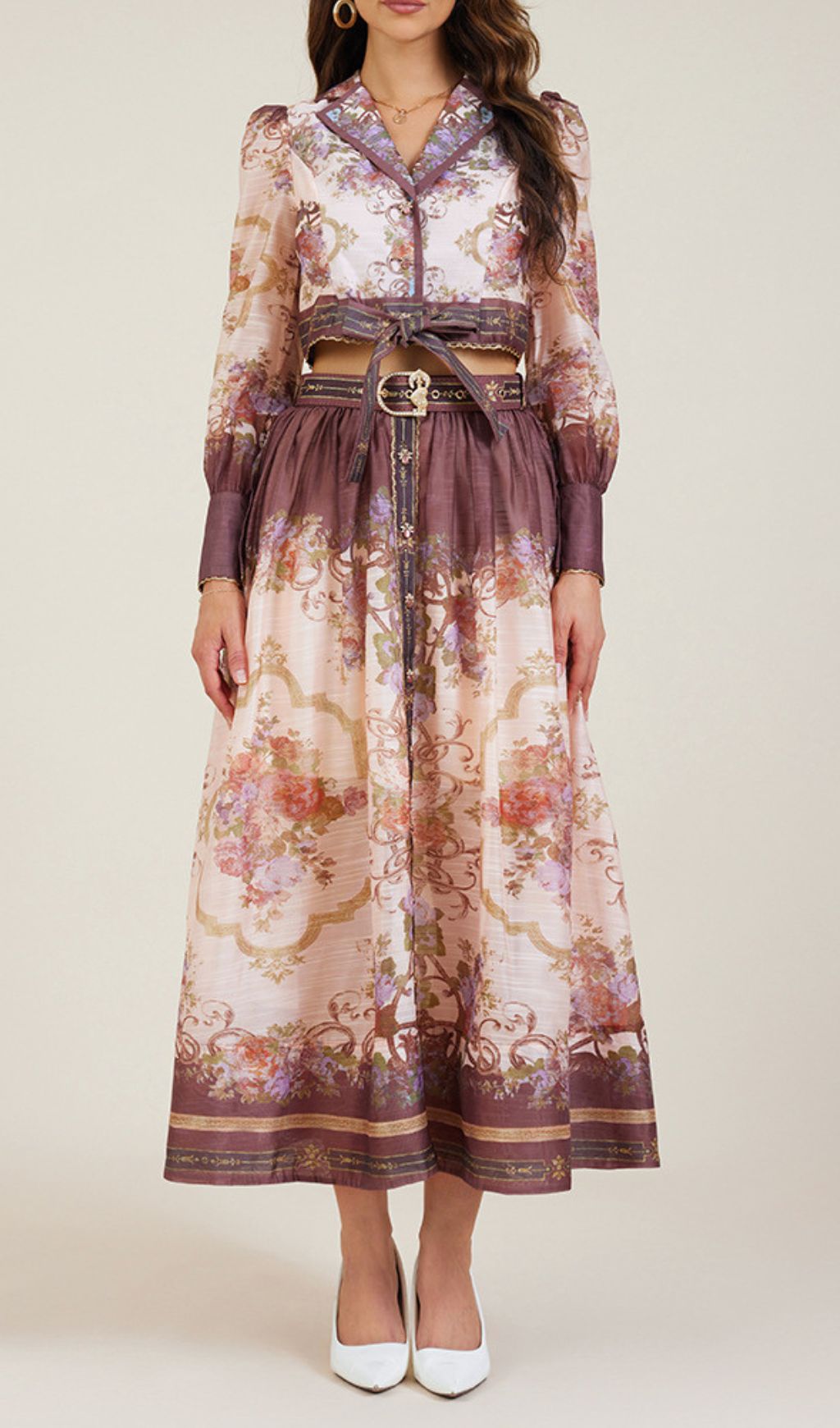 Gretchen Flower Printed Long Sleeve Blouse & Skirt Set