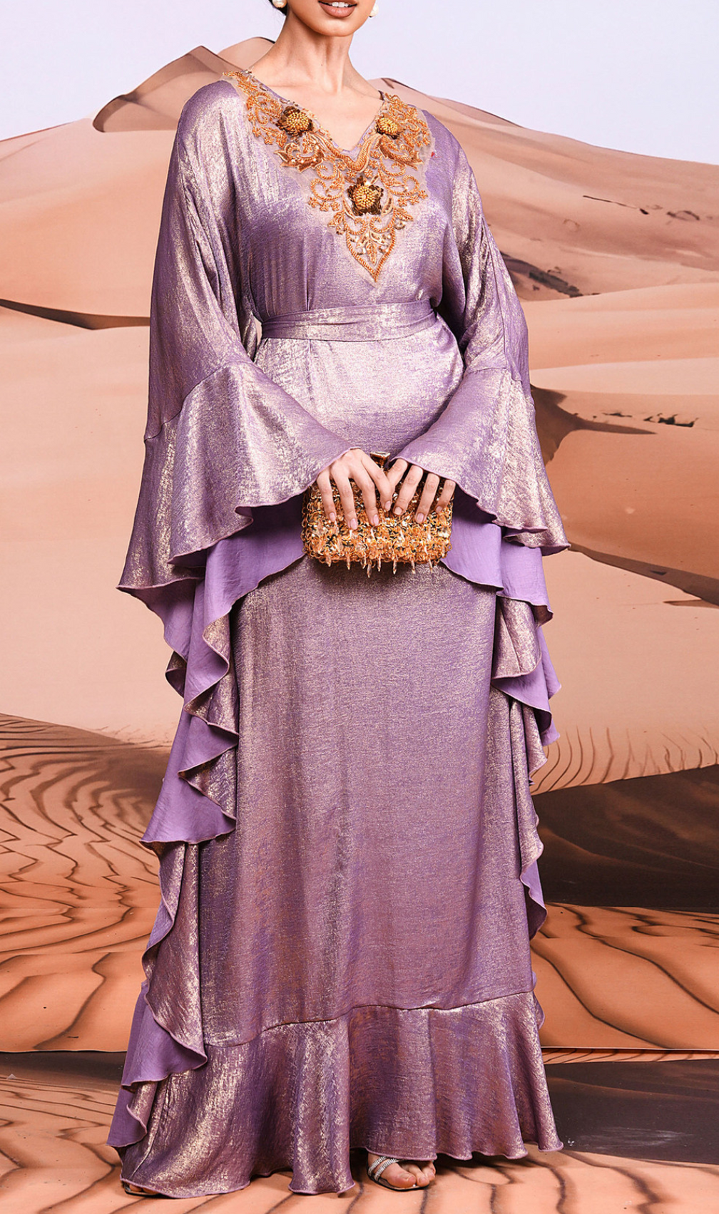 Coraline Purple Embellished Long Sleeve Maxi Dress
