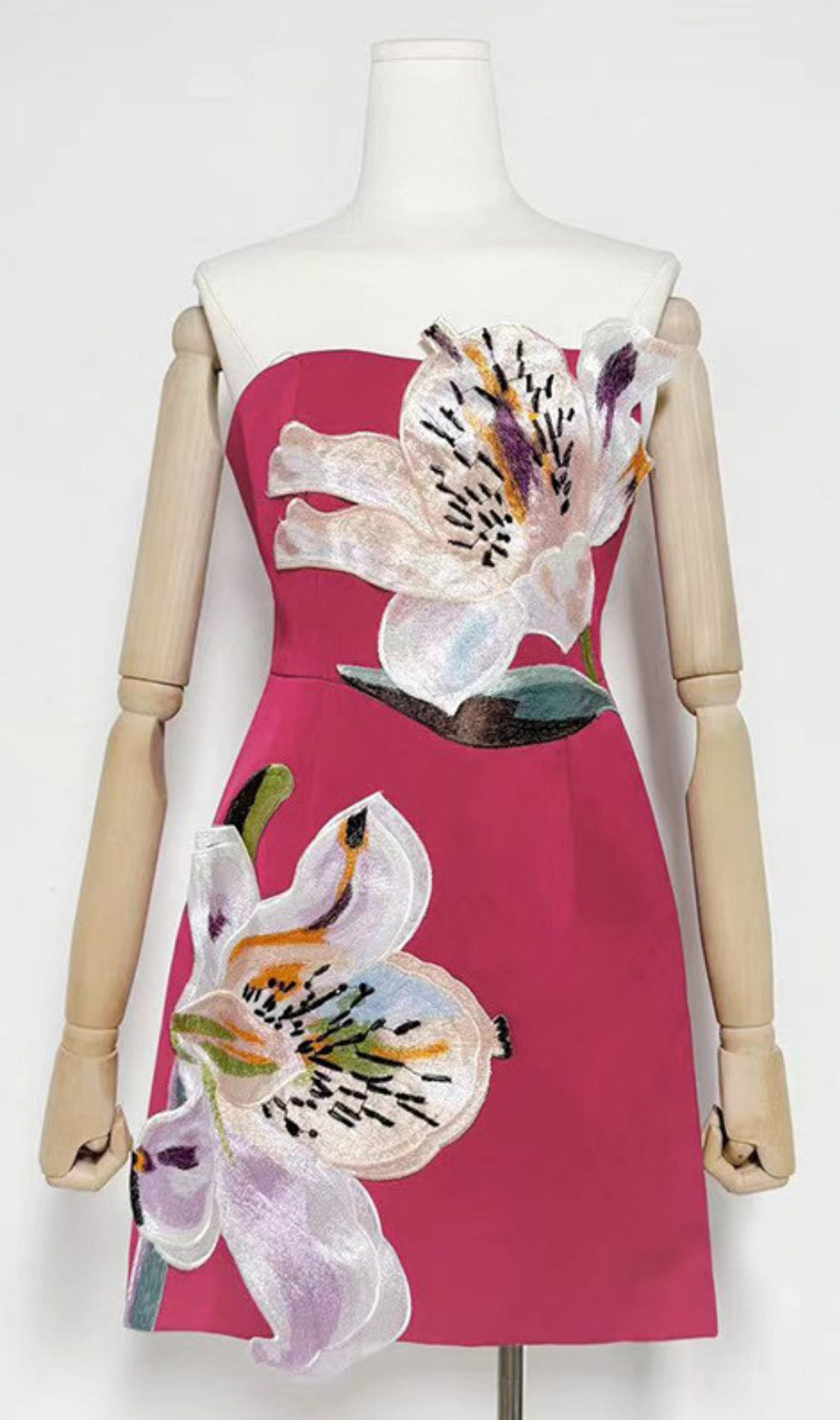 Vibrant Huy Rose Red Strapless Mini Dress | Exquisite 3D Floral Appliqués