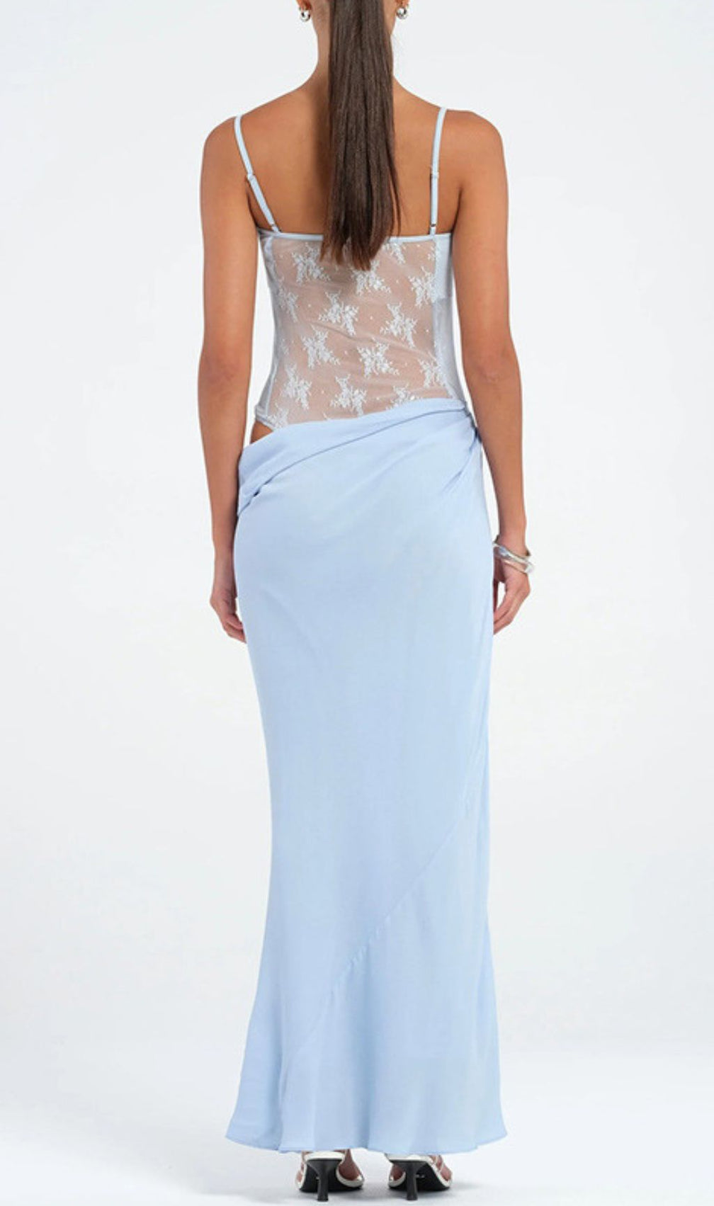 Fadil Blue Strappy Lace Maxi Dress