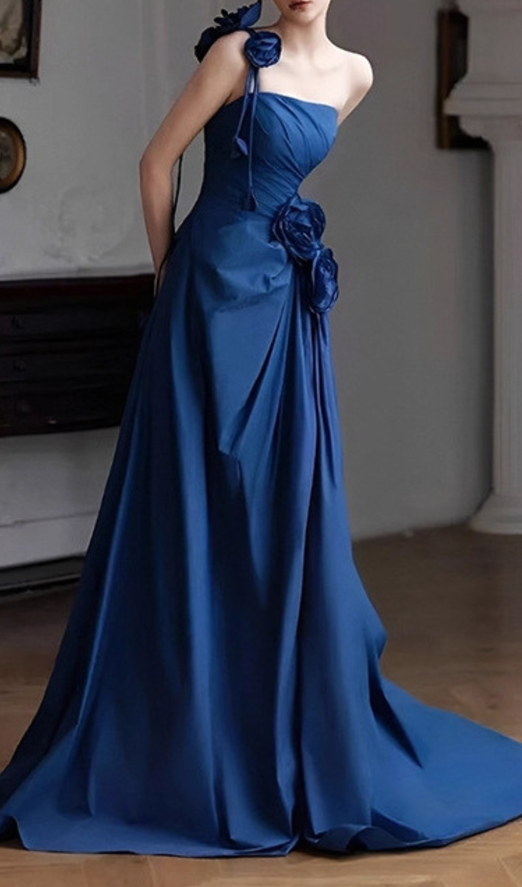 Harva Blue Flower Embellished Maxi Dress