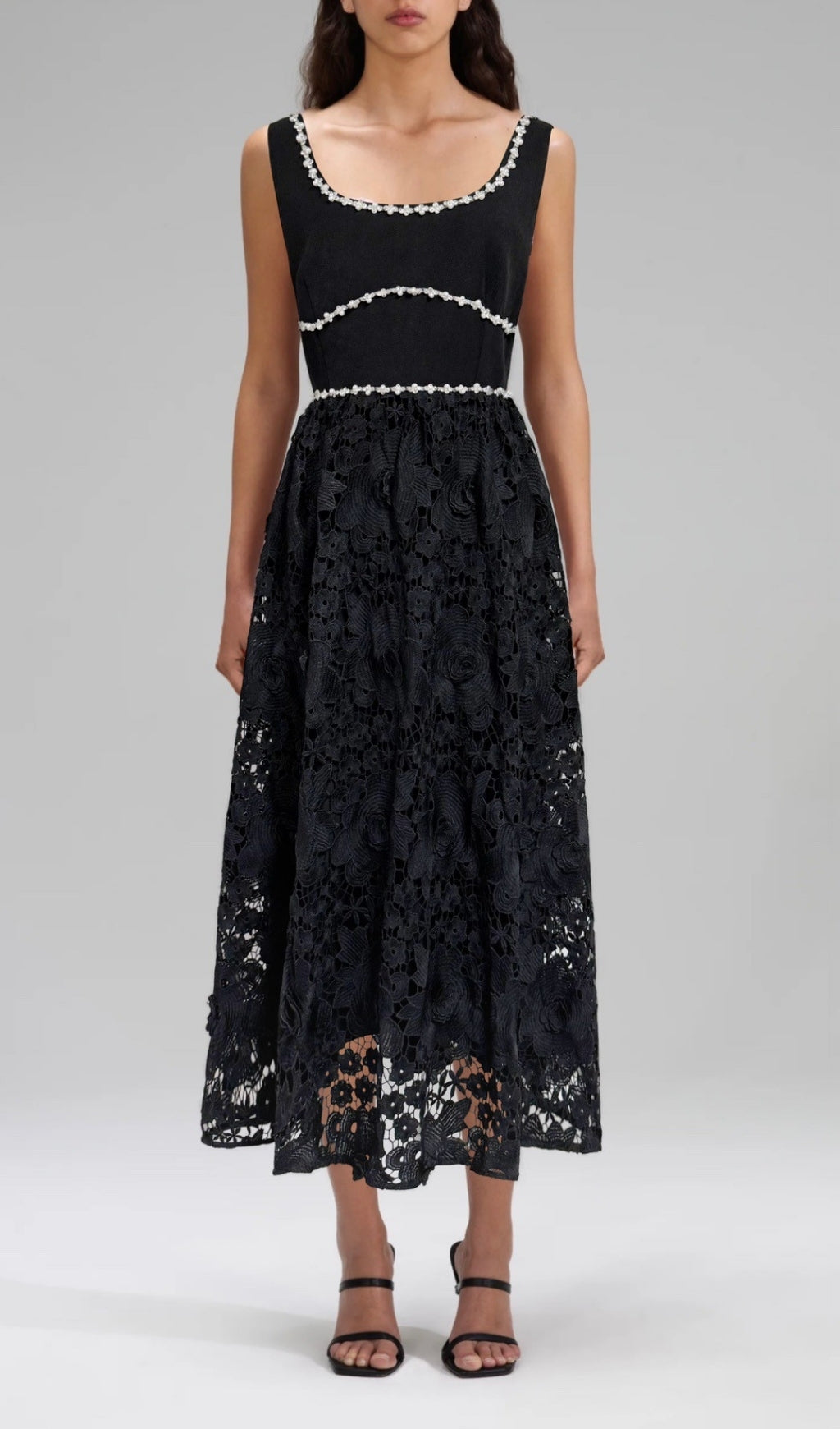 Earline Embellished Embroidery Midi Dress