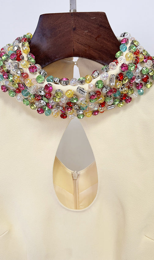 Ellema Yellow Long Sleeve Embellished Maxi Dress