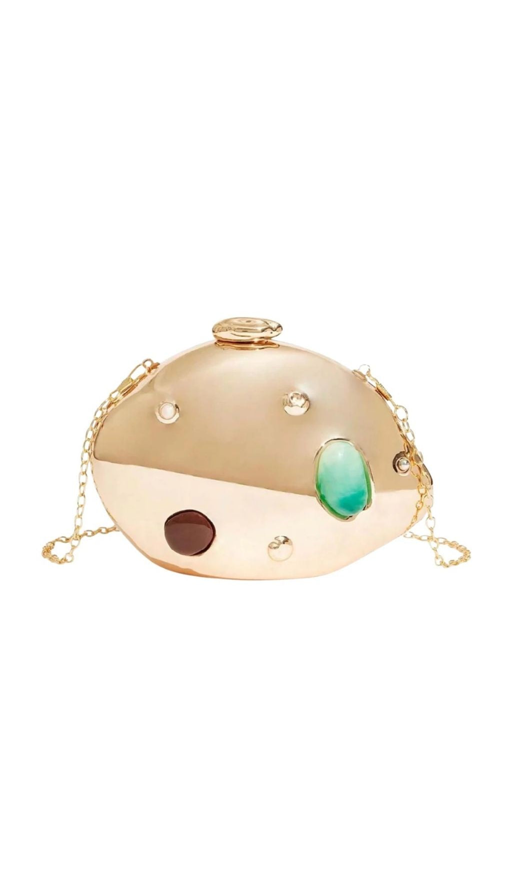 Bavelyn Dazzling Gemstone Clutch | Metallic Gold Statement Bag