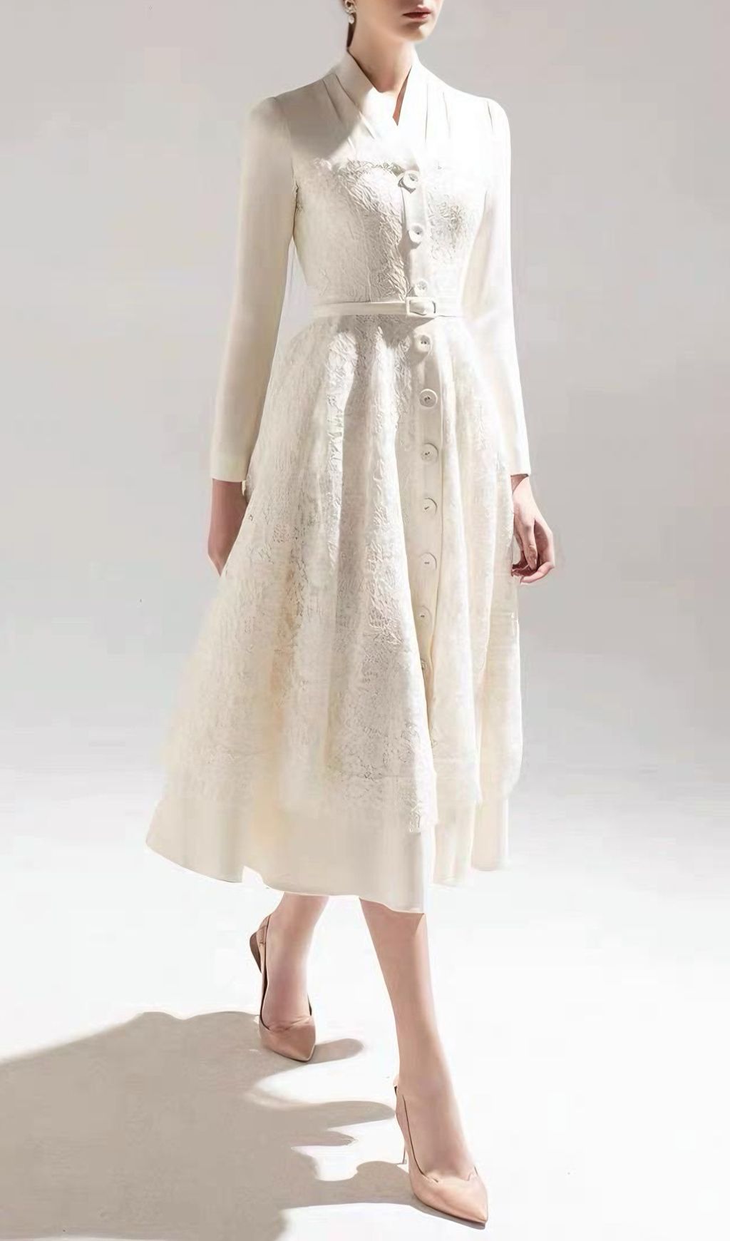 Jamir Elegant Lace Long Sleeve Midi Dress | Timeless Sophistication for Women