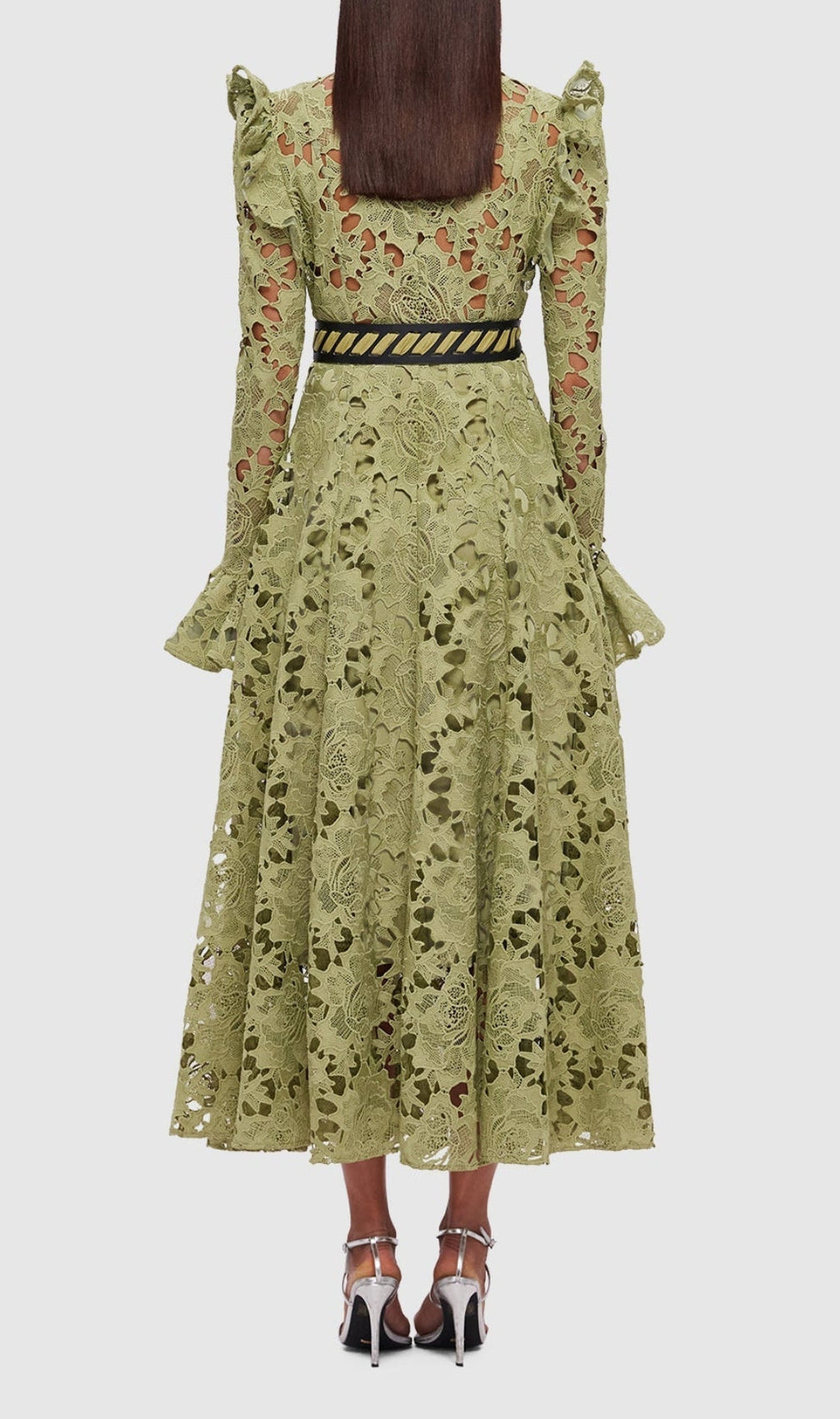 Adora Olive Lace Sleeve Midi Dress