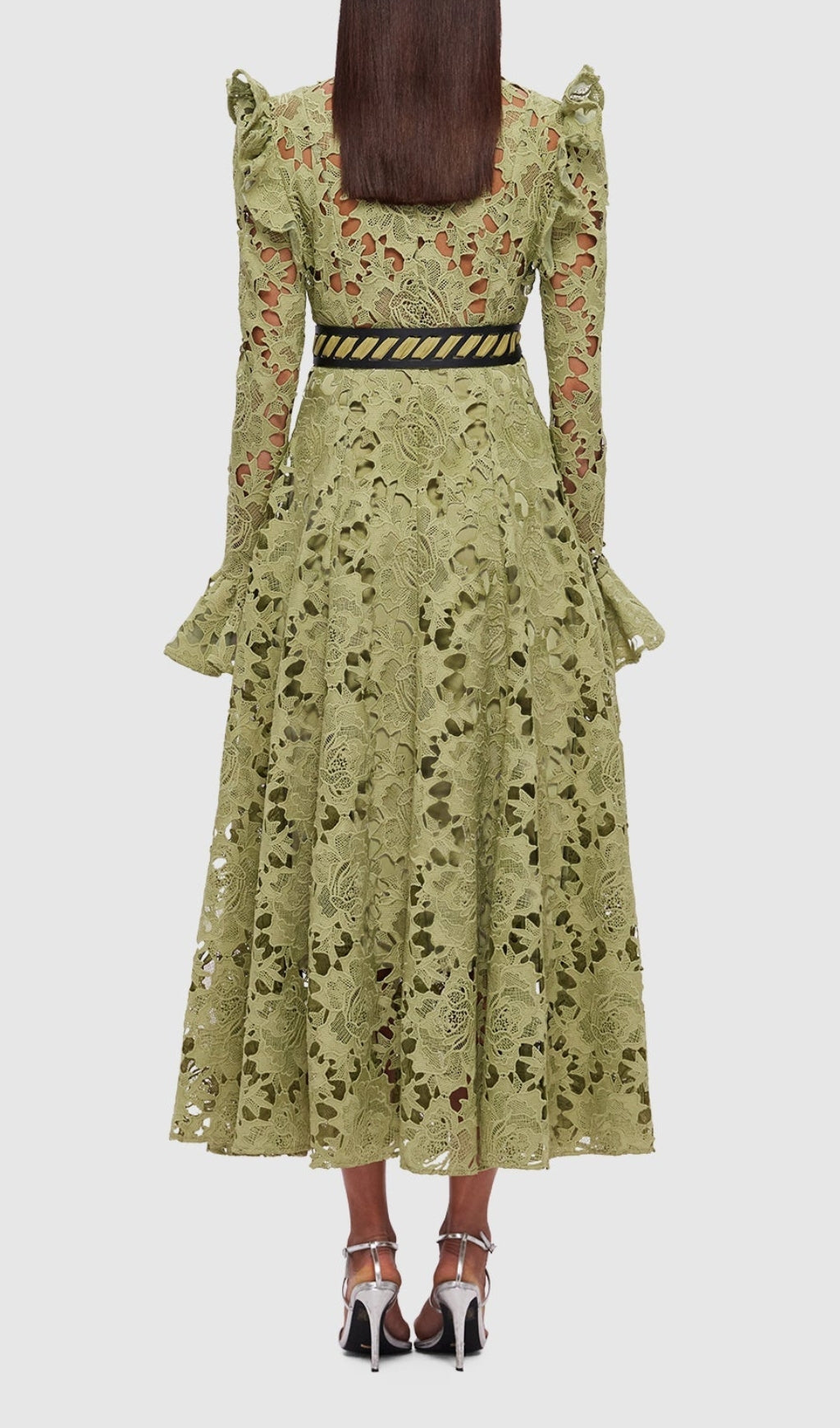 Adora Olive Lace Sleeve Midi Dress