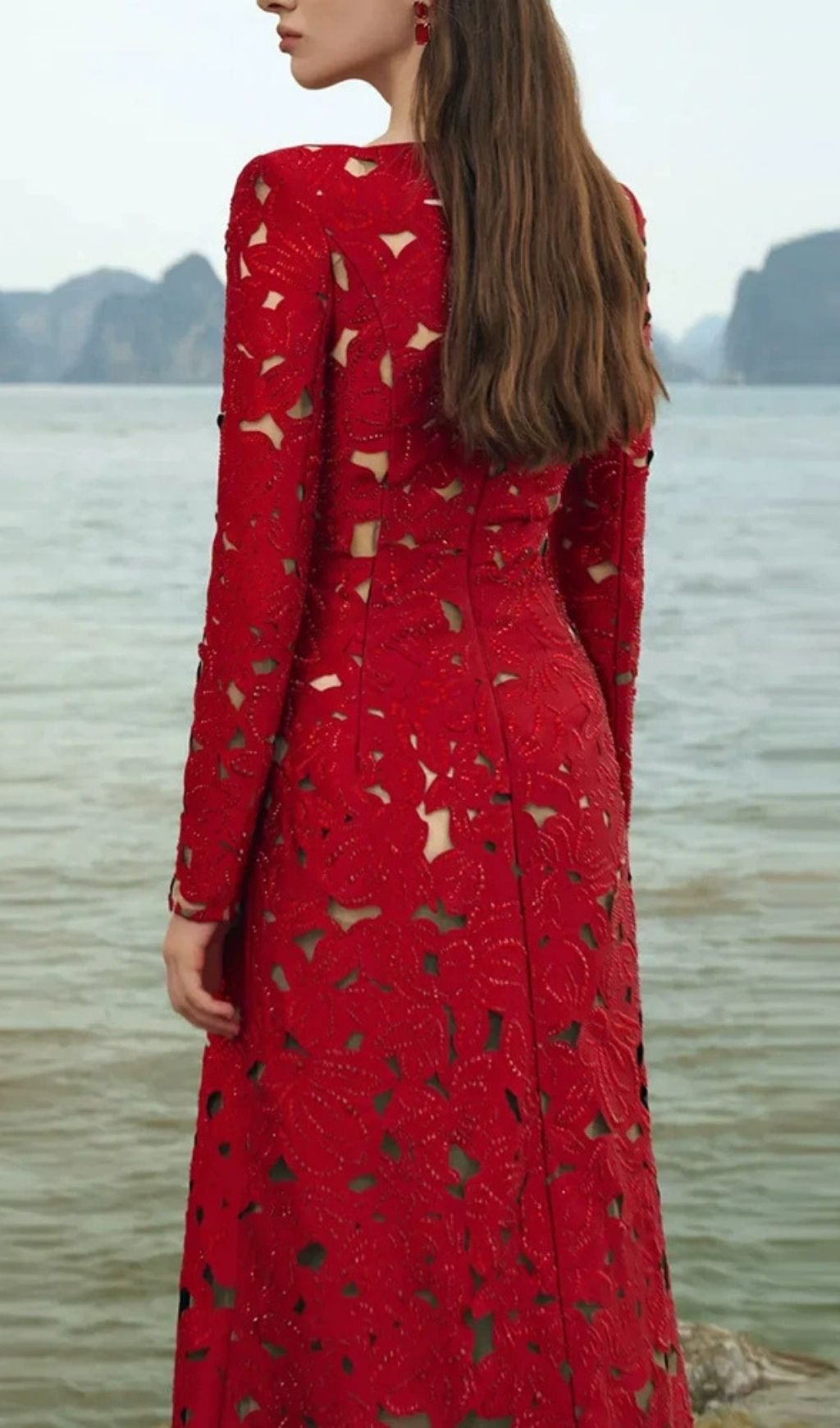 Kwanita Red Diamante Long Sleeve Maxi Dress