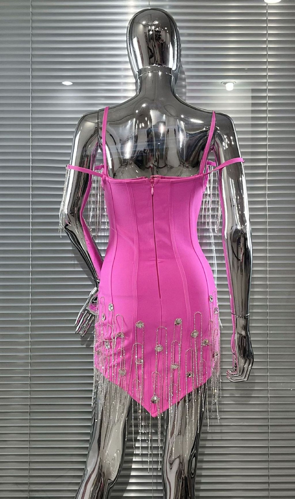 Dazzling Diamante Tassel Bandage Mini Dress - Glamorous Off-Shoulder Club & Partywear