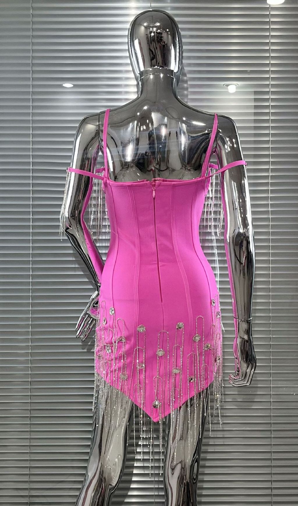 Dazzling Diamante Tassel Bandage Mini Dress - Glamorous Off-Shoulder Club & Partywear