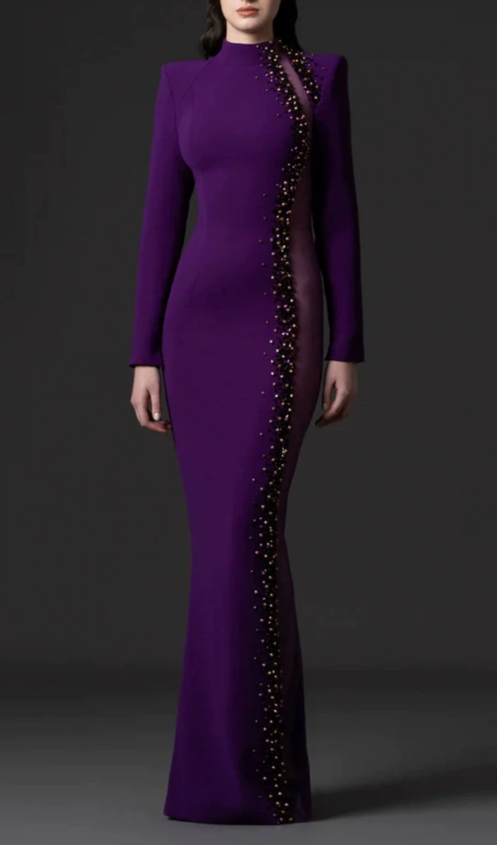 Kyanna Purple Embellished Long Sleeve Maxi Dress