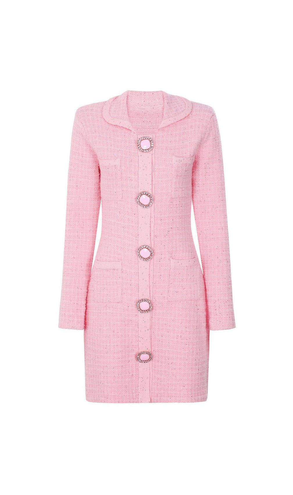 Joanna Luxe Tweed-Inspired Knit Mini Dress | Embellished Button & Pockets