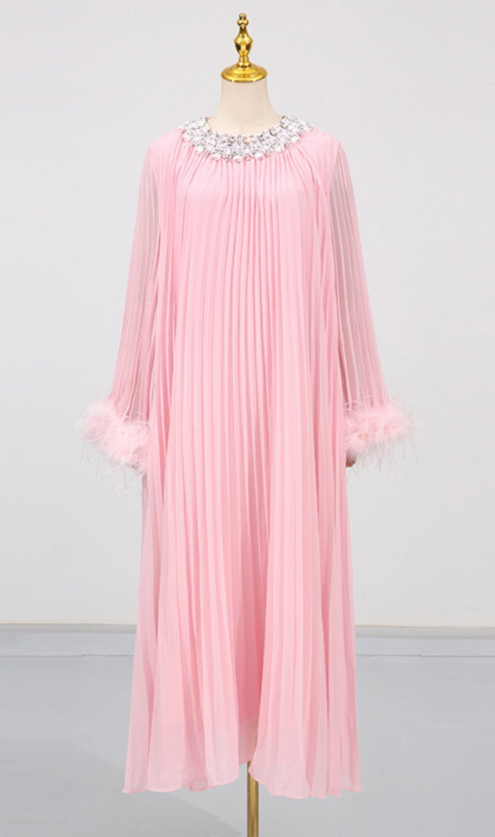 Felipe Embellished Feather Pleated Maxi Dress