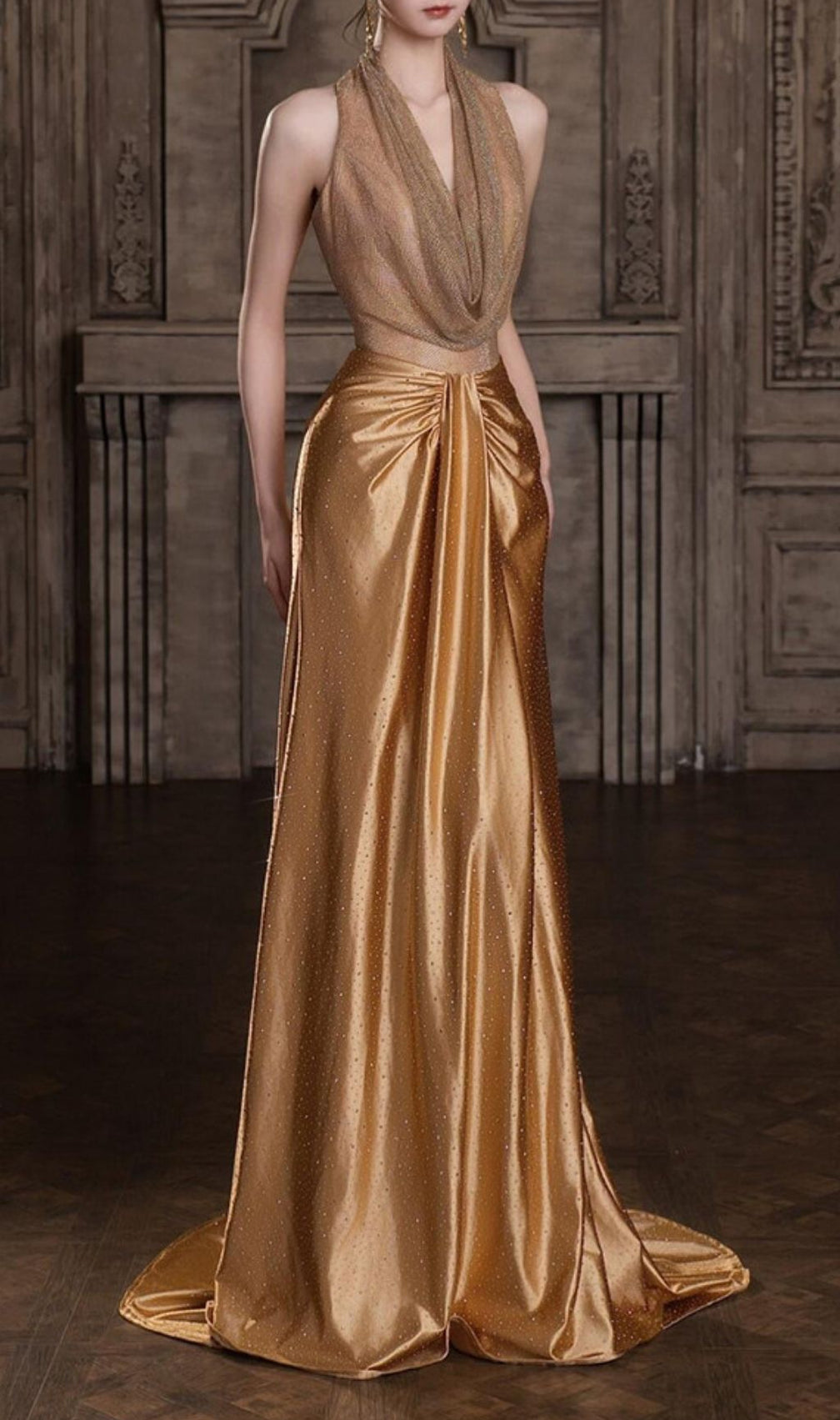 Ksenia Gold Halter Maxi Dress