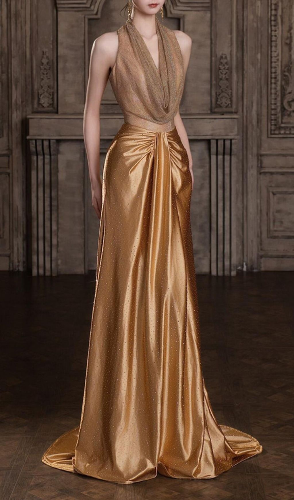 Ksenia Gold Halter Maxi Dress