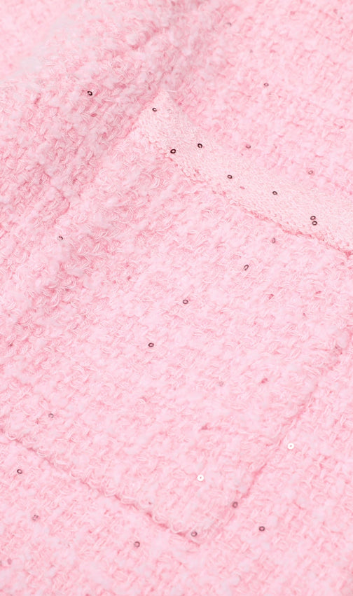 Joanna Luxe Tweed-Inspired Knit Mini Dress | Embellished Button & Pockets