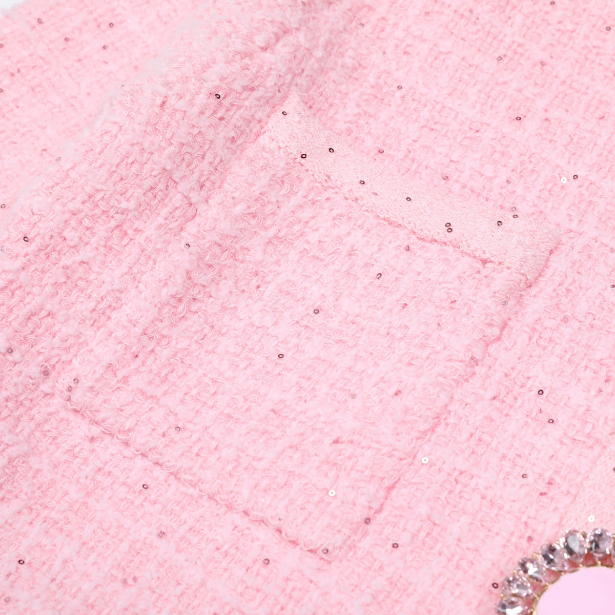 Joanna Luxe Tweed-Inspired Knit Mini Dress | Embellished Button & Pockets