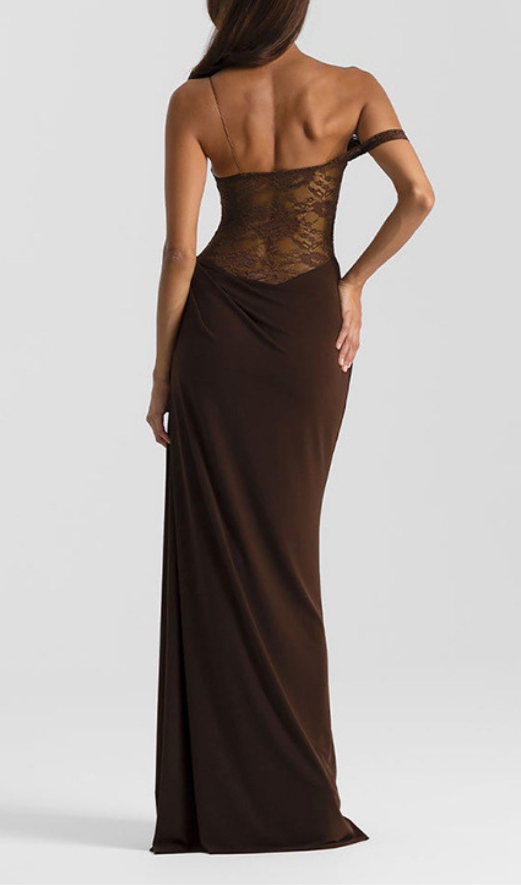 Kayleen Romantic Coffee Lace Maxi Gown - Elegant Off-Shoulder Formal Dress