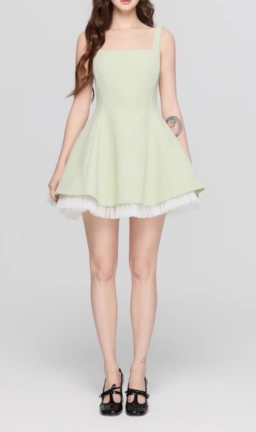 Karlie Chic Sage Green Square Neck Fit & Flare Mini Dress