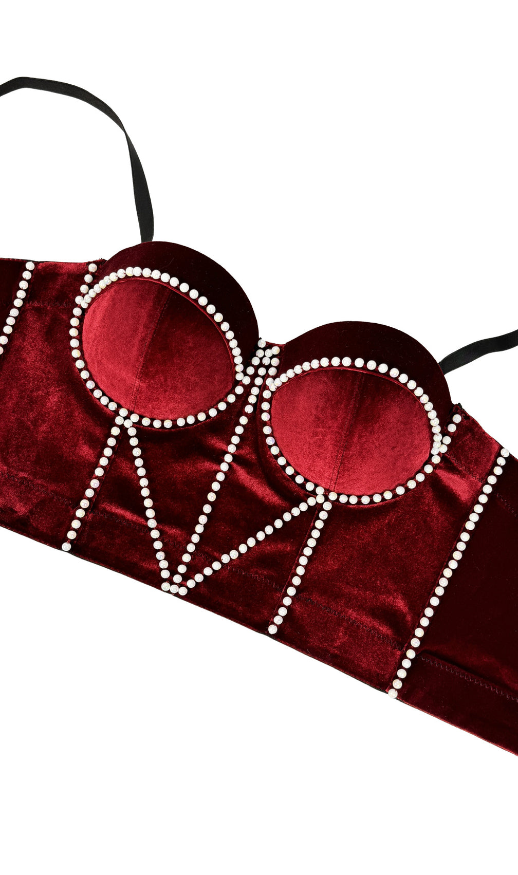 Jade Velvet Pearl Bustier Crop Top