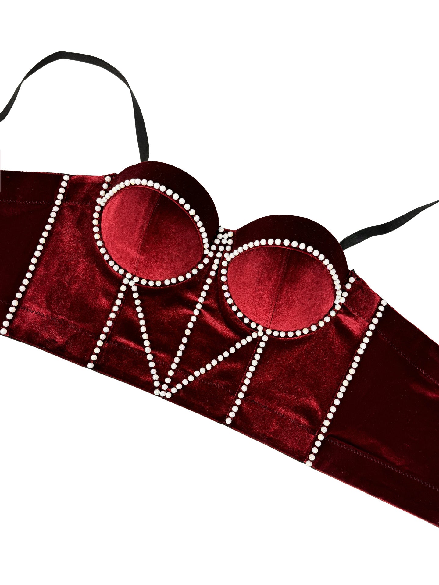 Jade Velvet Pearl Bustier Crop Top