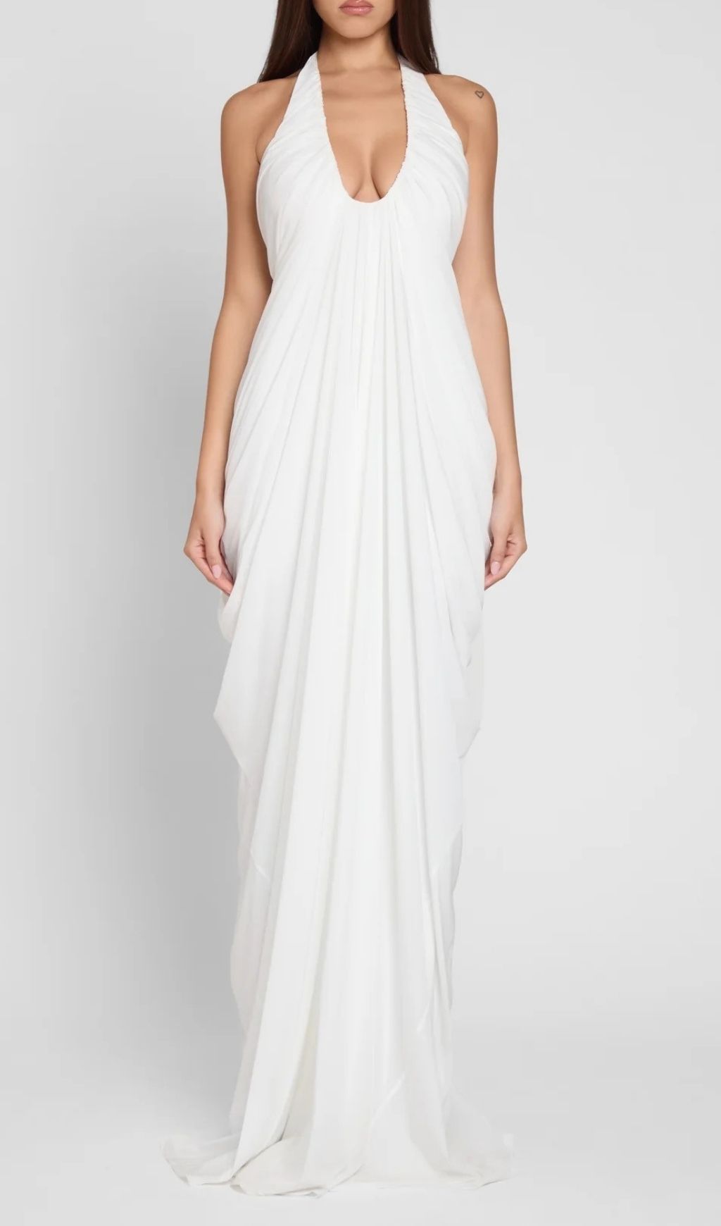 Kenza White Halter Pleated Maxi Dress | Elegant Flowy Formal Gown for Women