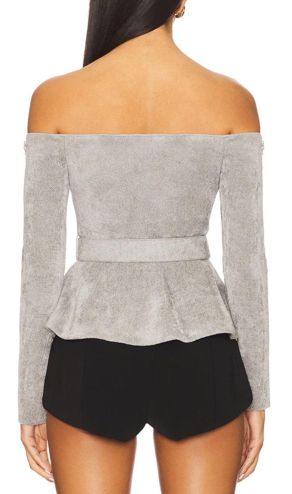 Glamorous Harlean Grey Diamante Off-Shoulder Belted Peplum Cardigan
