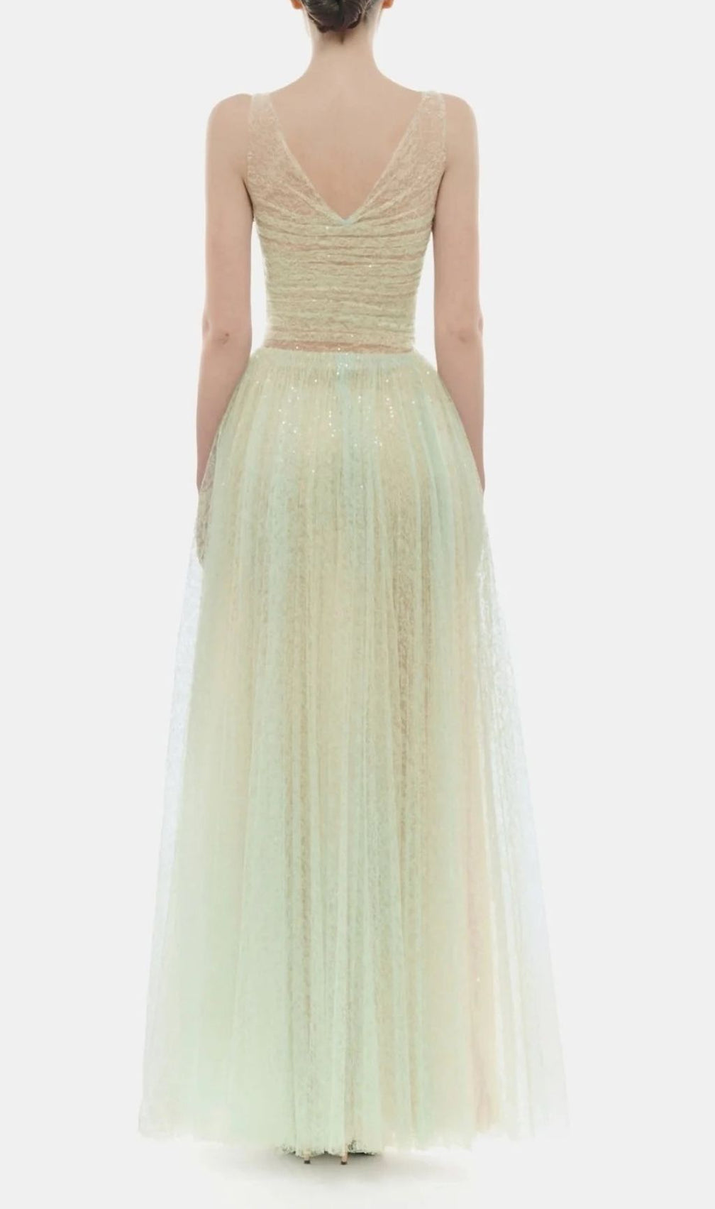 Josie Mint Green Sparkle V-Neck Mesh Maxi Gown - Ethereal Evening Dress