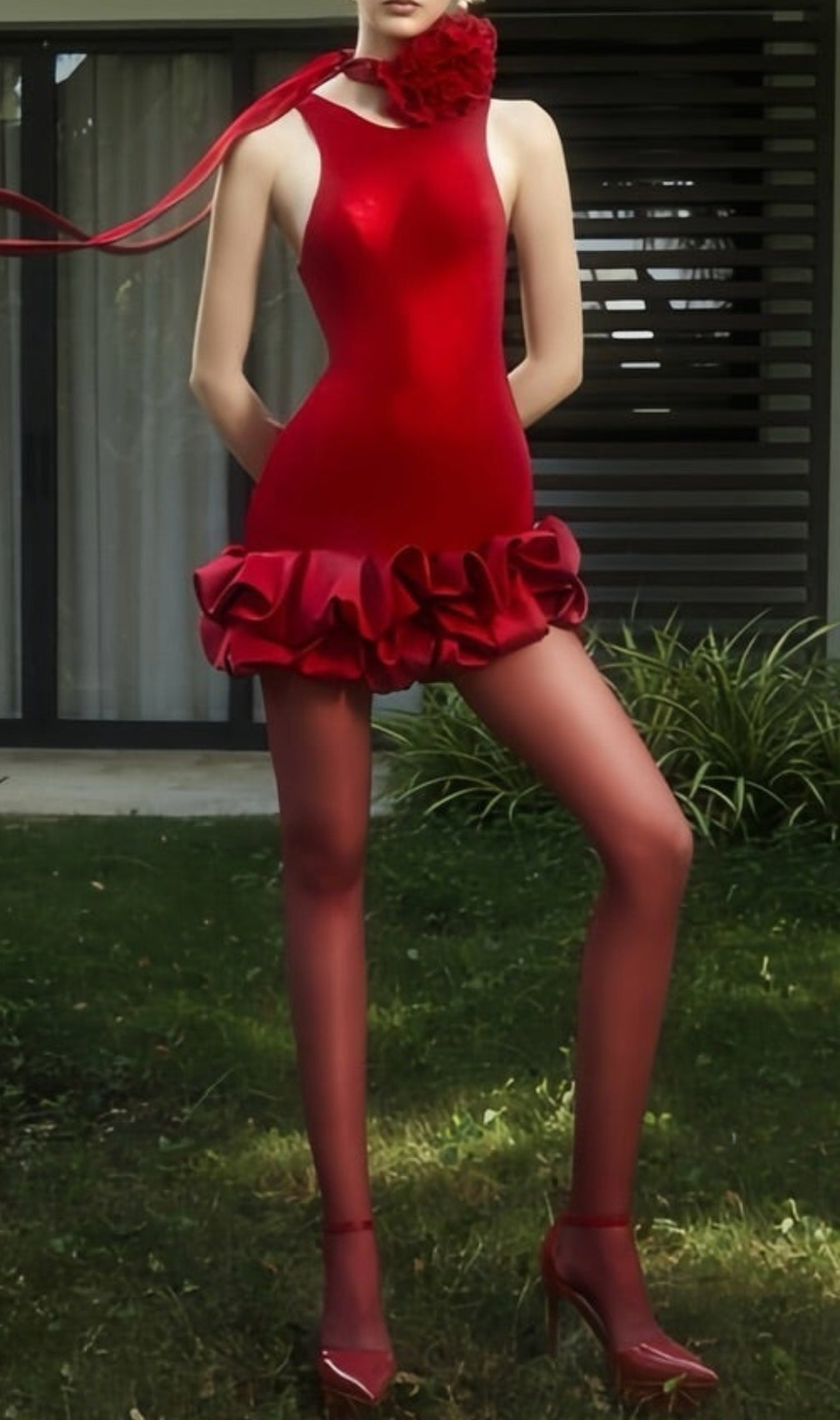 Chamios Flower Pleated Mini Dress