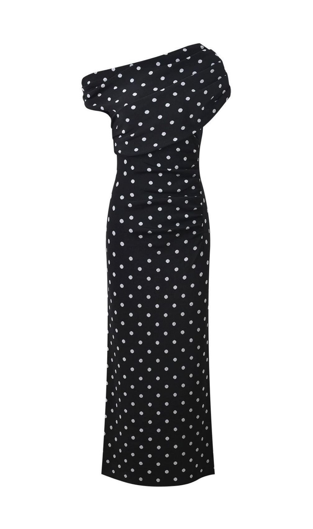 Karla One-Shoulder Polka Dot Draped Midi Dress | Timeless Chic