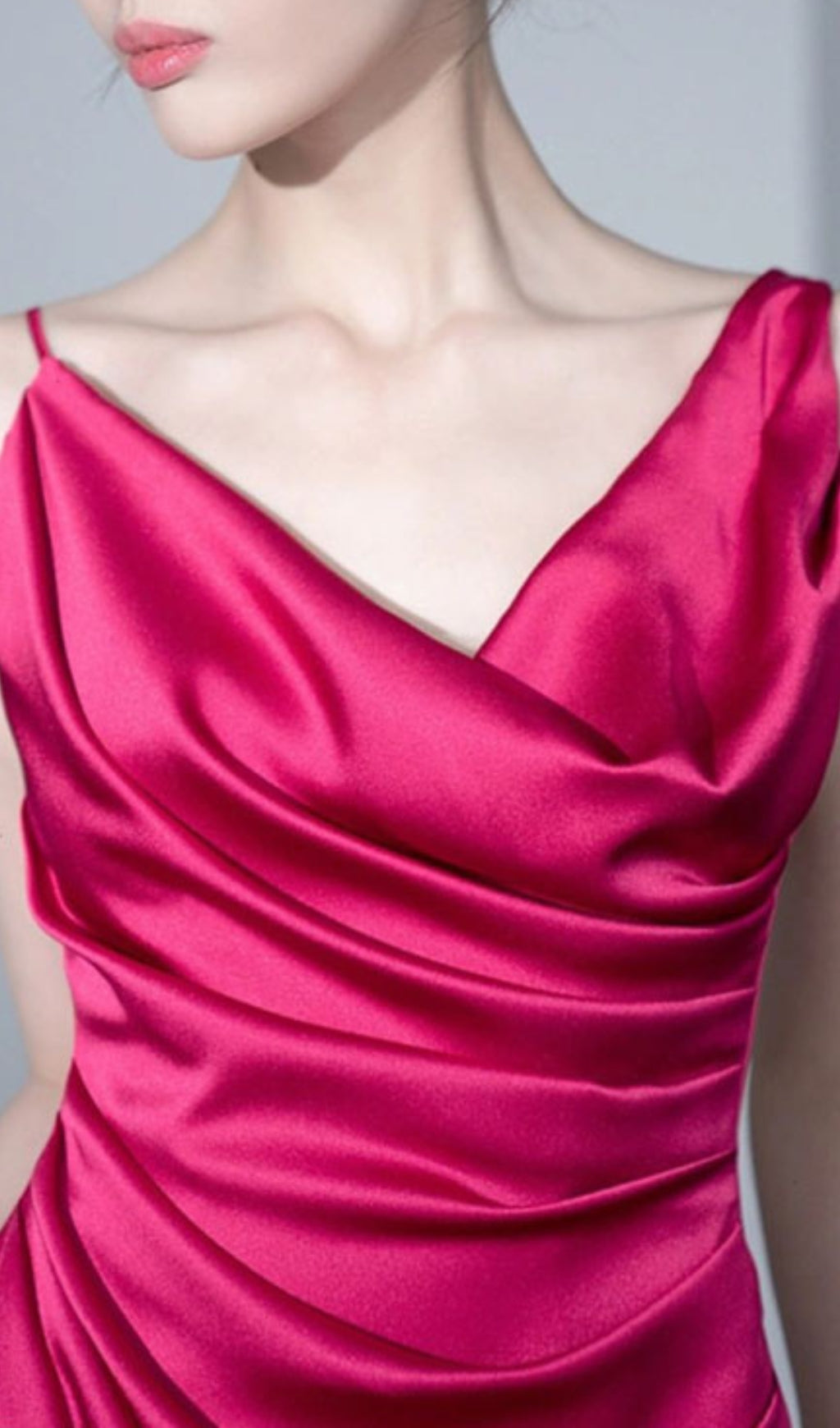 Cocheta Rose Red Ruched Satin Maxi Dress