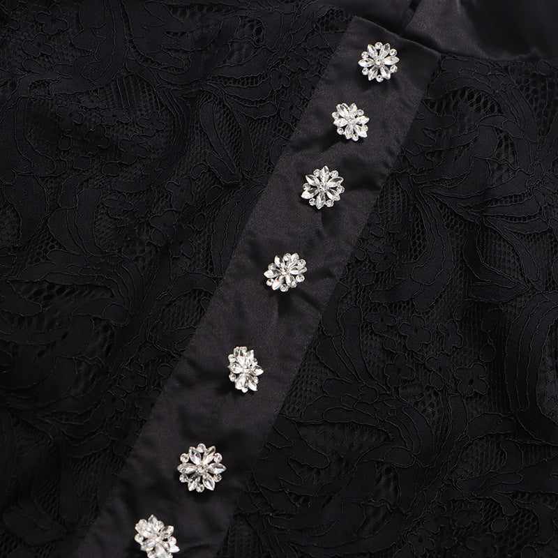 Ivria Elegant Black Lace Maxi Dress - High Neck & Voluminous Sleeves