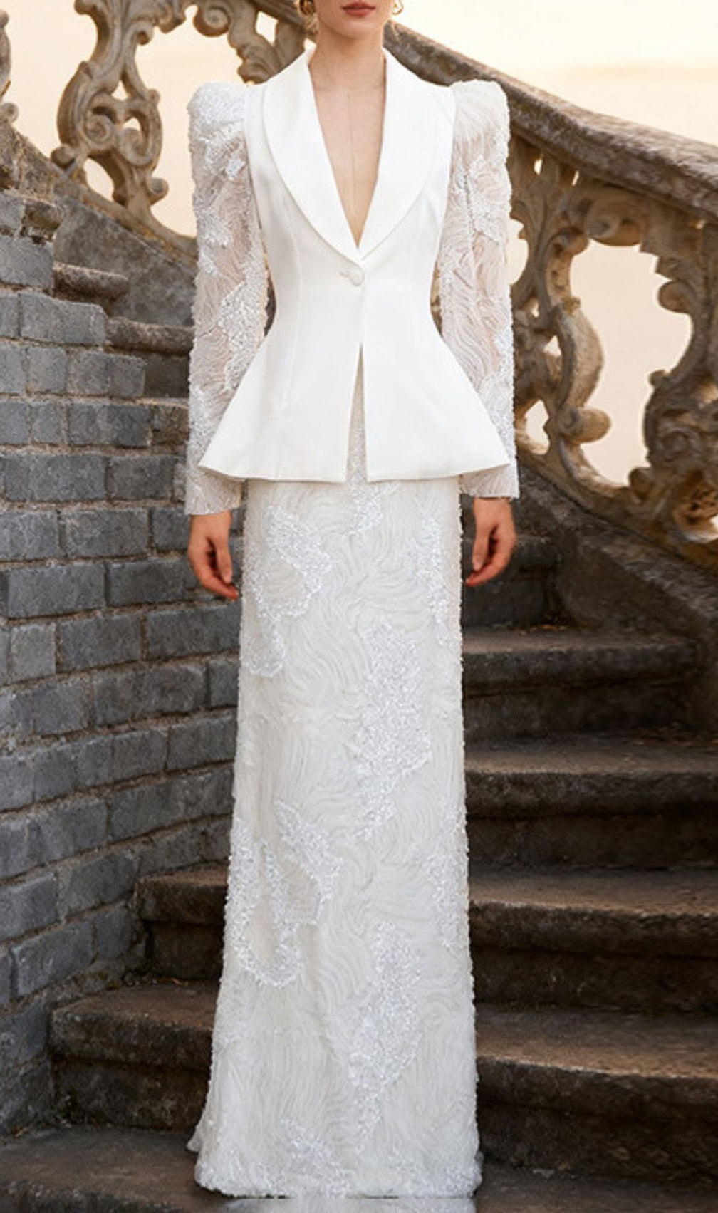 Hawise Glamorous Sequin & Lace Peplum Two-Piece Set