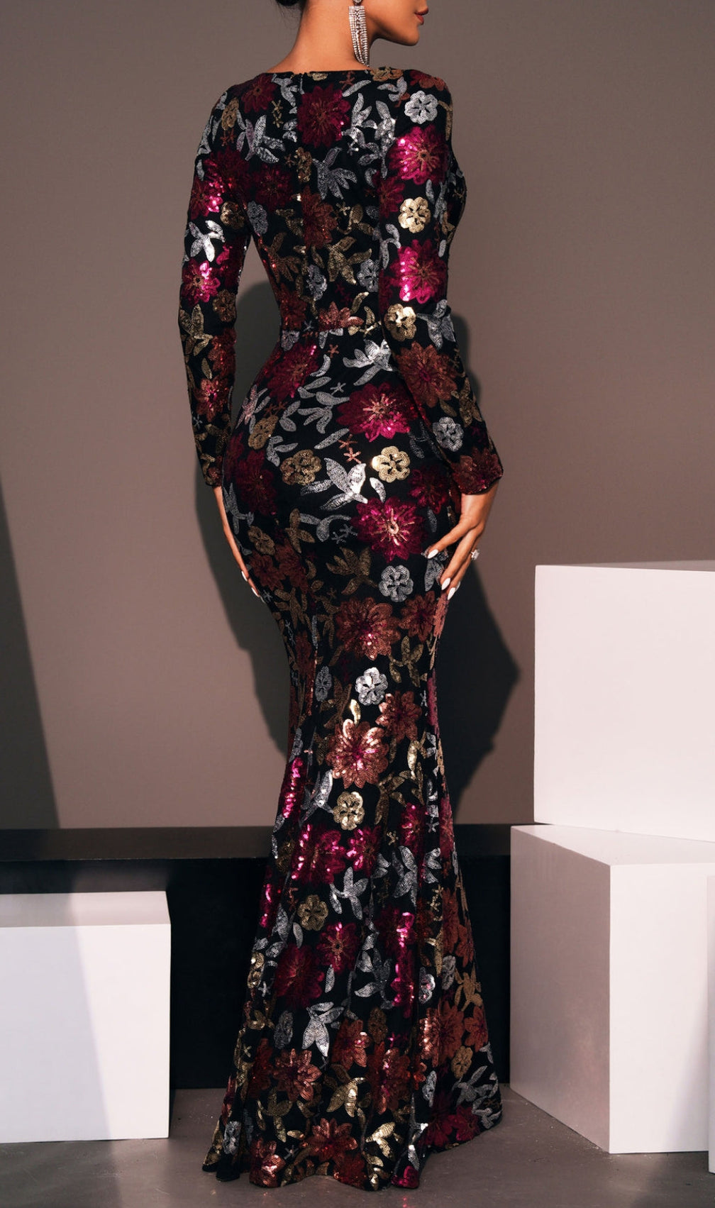 Belle Sequiin Long Sleeve Flower Gown