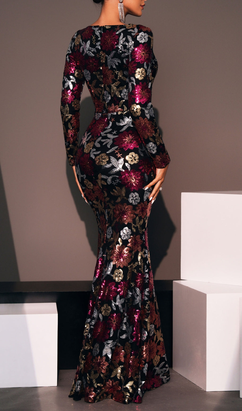 Belle Sequiin Long Sleeve Flower Gown