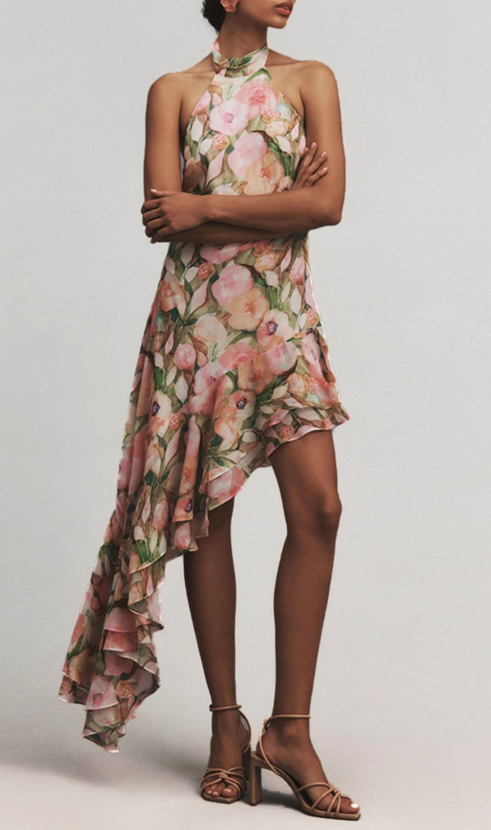 Brinsley Halter Floral Ruffle Maxi Dress