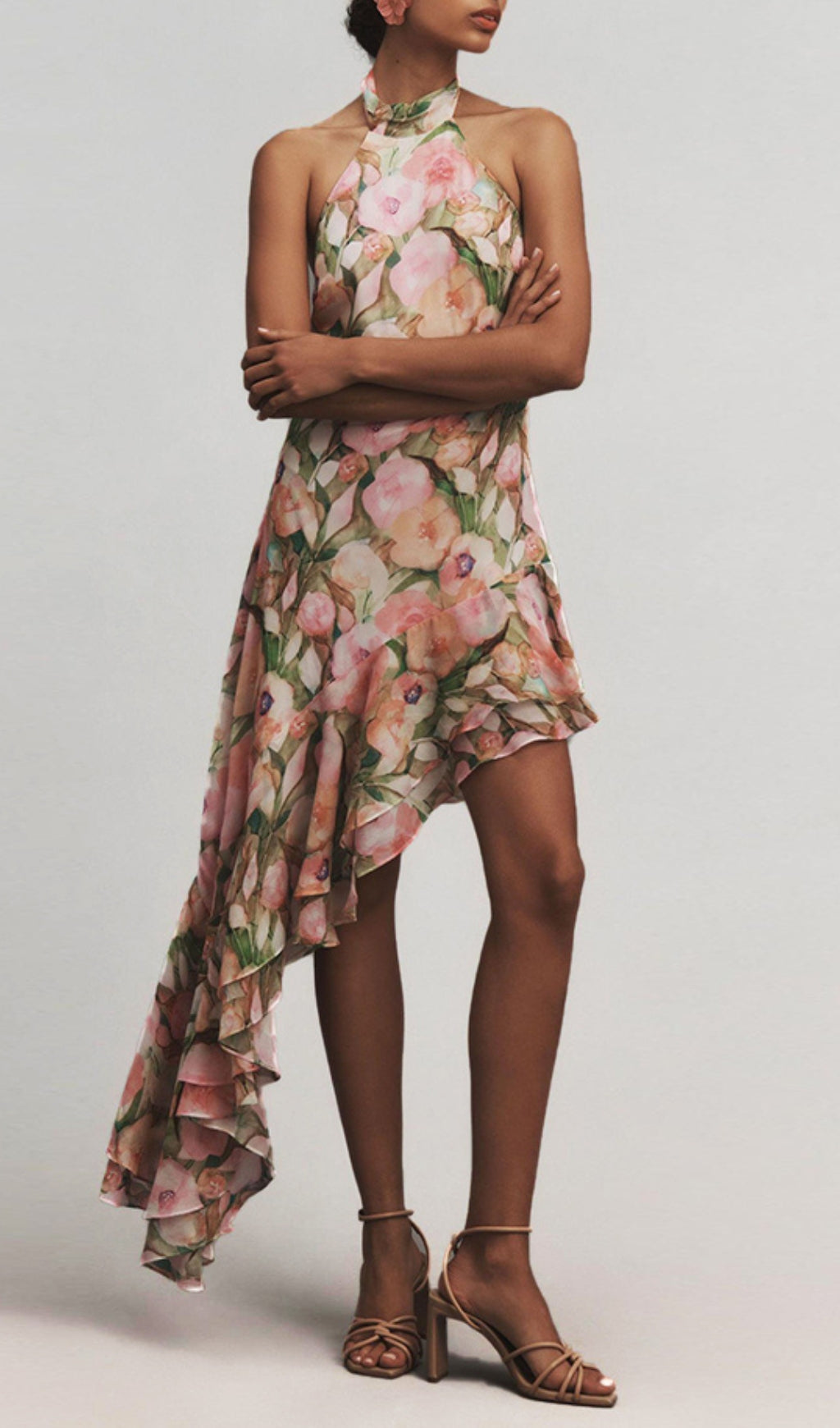 Brinsley Halter Floral Ruffle Maxi Dress