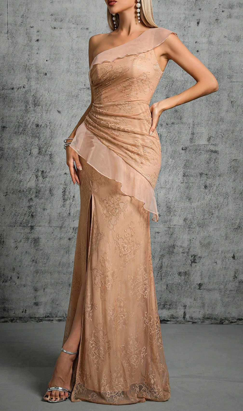 Genevra One-Shoulder Mesh Maxi Dress