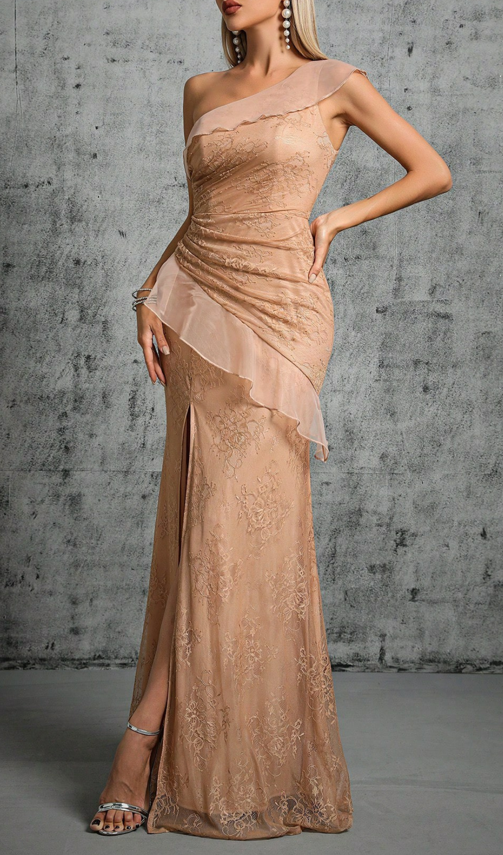 Genevra One-Shoulder Mesh Maxi Dress