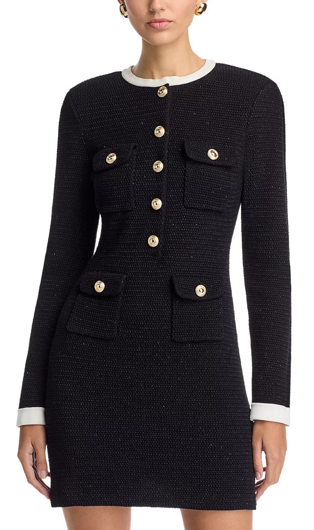 Knit Contrast Collar Long Sleeve Mini Dress